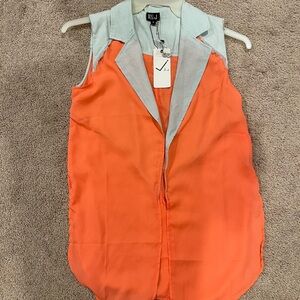 very j tangerine and blue sleeveless blouse top